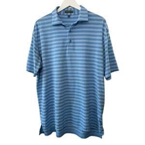 Peter Millar Summer Comfort Light Blue Stripe Short Sleeve Polo Shirt Large